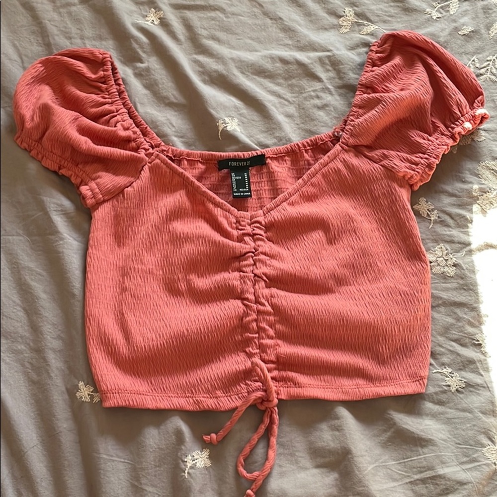 Forever 21 Rose Ruched Drawstring Crop Top